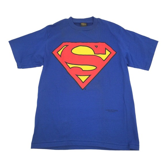 Vintage Superman Single Stitch Short Sleeve T-Shirt Extra Large Blue Logo XL - Picture 1 of 10
